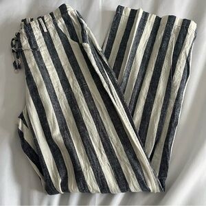 Blue/Gray & White Striped Nautical Wide Straight Leg Womens Medium Summer Pant